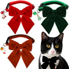 SilTriangle 4-pcs cat collars with breakaway bow in black for festive safety and style