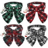 SilTriangle Christmas cat collar with plaid bow for festive kitten style.