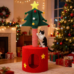SilTriangle Christmas Cat Tree base offers stable support for energetic indoor cats.
