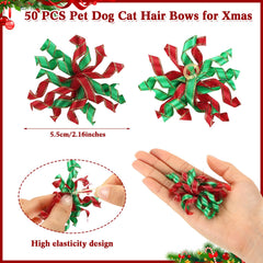 SilTriangle Christmas dog bows red-green closeup highlights cheerful colors for holiday cheer.