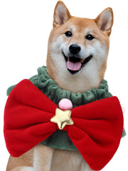 SilTriangle wreath collar closeup showing red bow detailing for stylish holiday wear