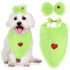 SilTriangle dog Christmas bandana in plush green ready for festive photos.