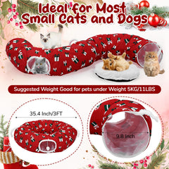SilTriangle red Christmas cat tunnel bed provides roomy play and nap space