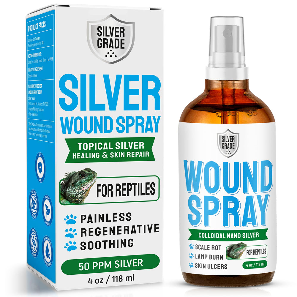 Silver Grade reptile wound spray bottle demonstrates quick topical care for minor injuries.