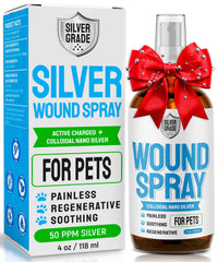 Silver Grade Wound Spray bottle closeup for quick, gentle skin care in pets.
