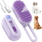 SILVLF Cat Steam Brush full product in purple highlights 4-in-1 design for shedding and grooming.