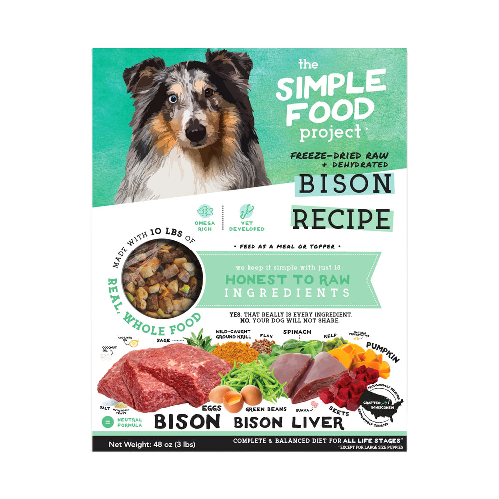 Simple Food Project bison recipe bag front—easy, affordable dog meals