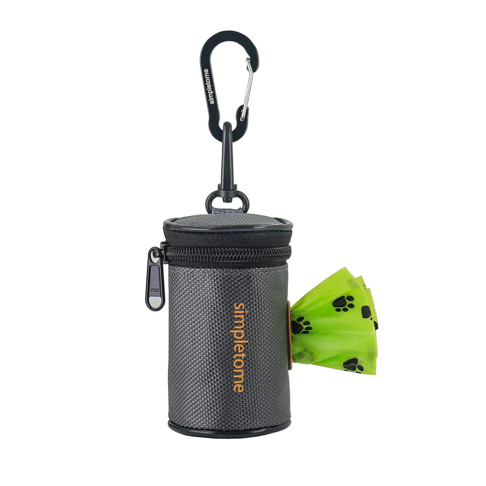 simpletome dog waste dispenser on belt grey for quick bag access during walks.