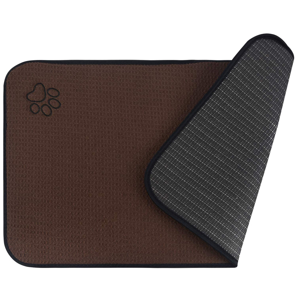 SINLAND microfiber pet bowl mat with anti-slip backing keeps bowls steady.