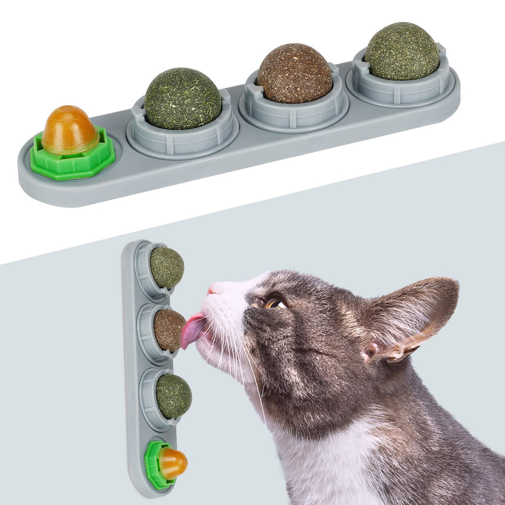 SINROBO Catnip Ball Wall Attachment shows secure grip for licking sessions