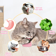 SINROBO catnip balls showing 360-degree rotation for engaging licking