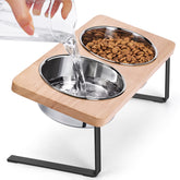 Siooko elevated cat bowls wood stand show sturdy height for improved posture.