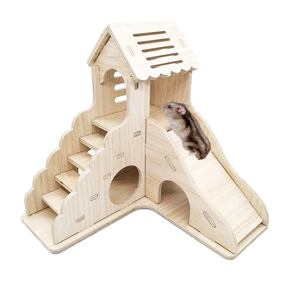 Sirvarni hamster-hideout wooden-habitat shows a cozy wooden refuge for small pets.