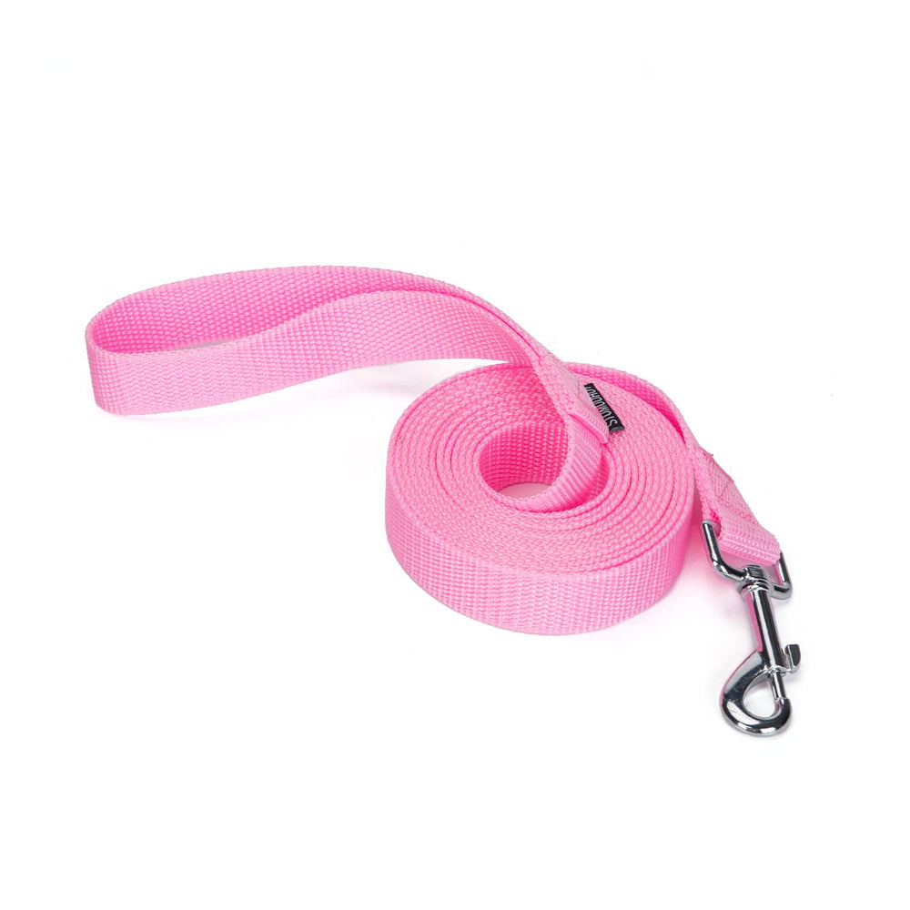 Siumouhoi pink 10ft dog leash close-up showing soft nylon with strong grip for training.