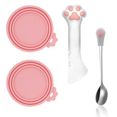 SJANE cat food lids and spoons in pink seal cans, keeping freshness and flavor intact.