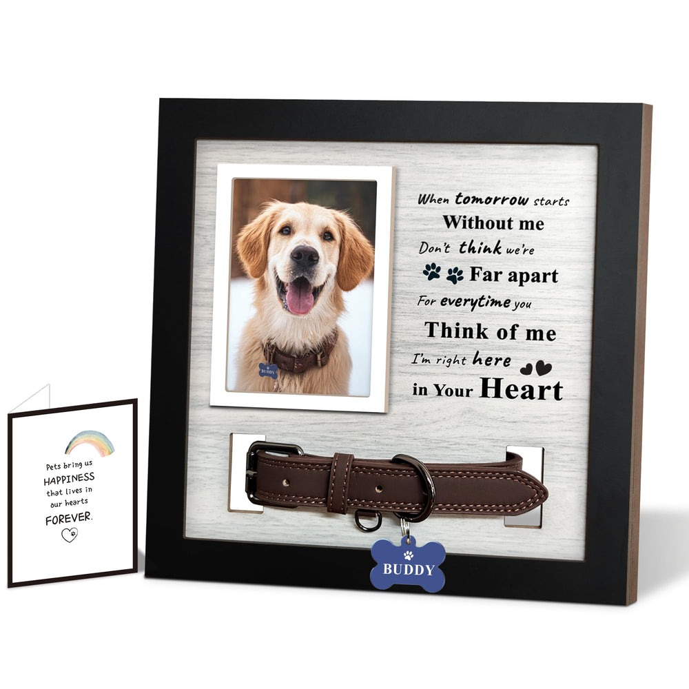 Skittypurr dog loss gift frame with collar holder for memorial display.