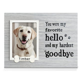 Skittypurr dog memorial frame close-up showing wood texture and heartfelt framing for memories.