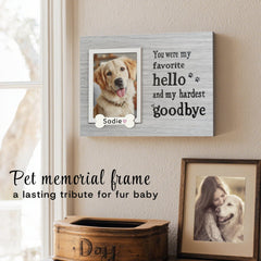 Skittypurr dog memorial frame customization with name tag option for personalized tribute.