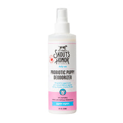 SKOUT'S HONOR probiotic deodorizer spray bottle 8oz promotes fresh coat and balanced skin.