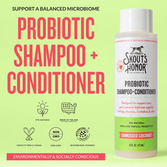 Skout's Honor probiotic shampoo bottle producing rich lather for easy wash.