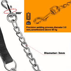 SLE chrome-plated hardware on leash resists rust and wear