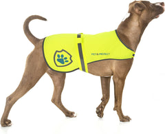 Slip Doctors Reflective Dog Vest front view in neon yellow for daytime and night visibility.