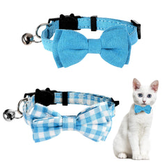 Sliverdew Bow Cat Collar blue closeup highlighting adjustable fit for small pets
