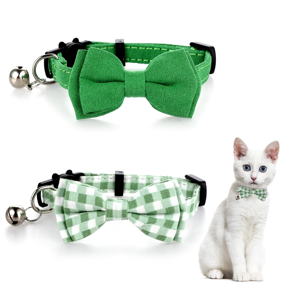 Sliverdew bow cat collar green solid close-up for daily wear comfort.