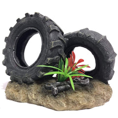 SLOCME tyre decorations inside tank show realistic underwater scene and play space