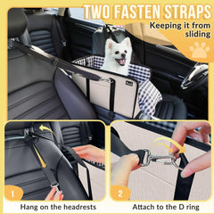 SlowTon Console Dog Seat beige safety belt provides added security for active pets.