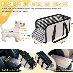 SlowTon Console Dog Seat beige side straps with hooks secure to car seats during trips.