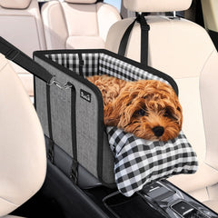 SlowTon Console Dog Seat front view demonstrates secure center placement for small dogs during car rides