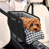 SlowTon Console Dog Seat left view demonstrates secure strap setup for steady rides.