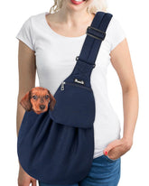SlowTon dog carrier sling with padded shoulder strap for comfortable daily walks.
