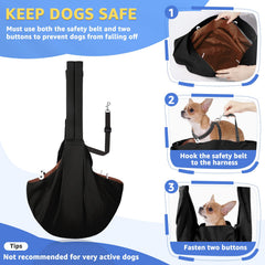 SlowTon sling safety-clip view shows pet safety hook and dual buttons to prevent escapes