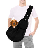 SlowTon dog carrier sling side view highlights adjustable strap for comfortable daily carrying
