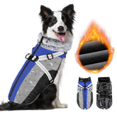 SlowTon dog jacket blue front view shows warm fleece and water resistance for cold walks.