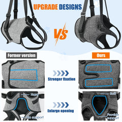 SlowTon Dog Lift Harness back view highlights dual straps for adjustable waist and stability.
