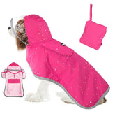SlowTon dog raincoat back view shows full coverage to keep dogs dry in rain.