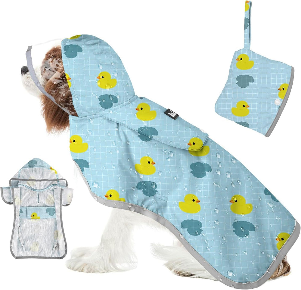 SlowTon dog raincoat hood-transparent keeps dog's head dry while maintaining clear sight in rain.