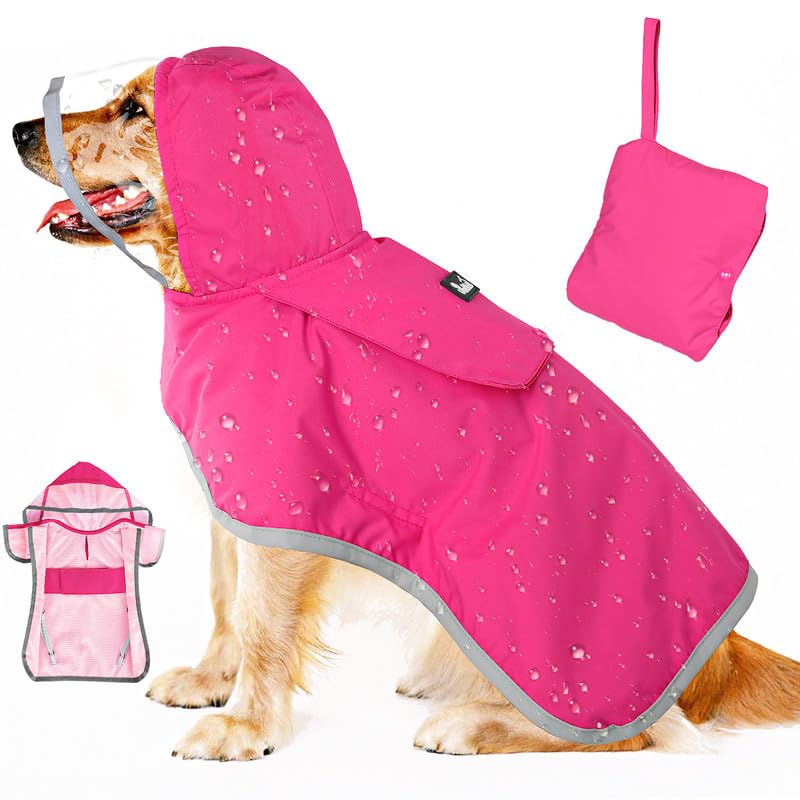 SlowTon dog raincoat waterproof-fabric keeps your dog dry in heavy rain.