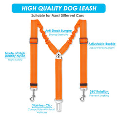 SlowTon double dog seatbelt inverted-Y keeps two dogs separated and tangle-free.