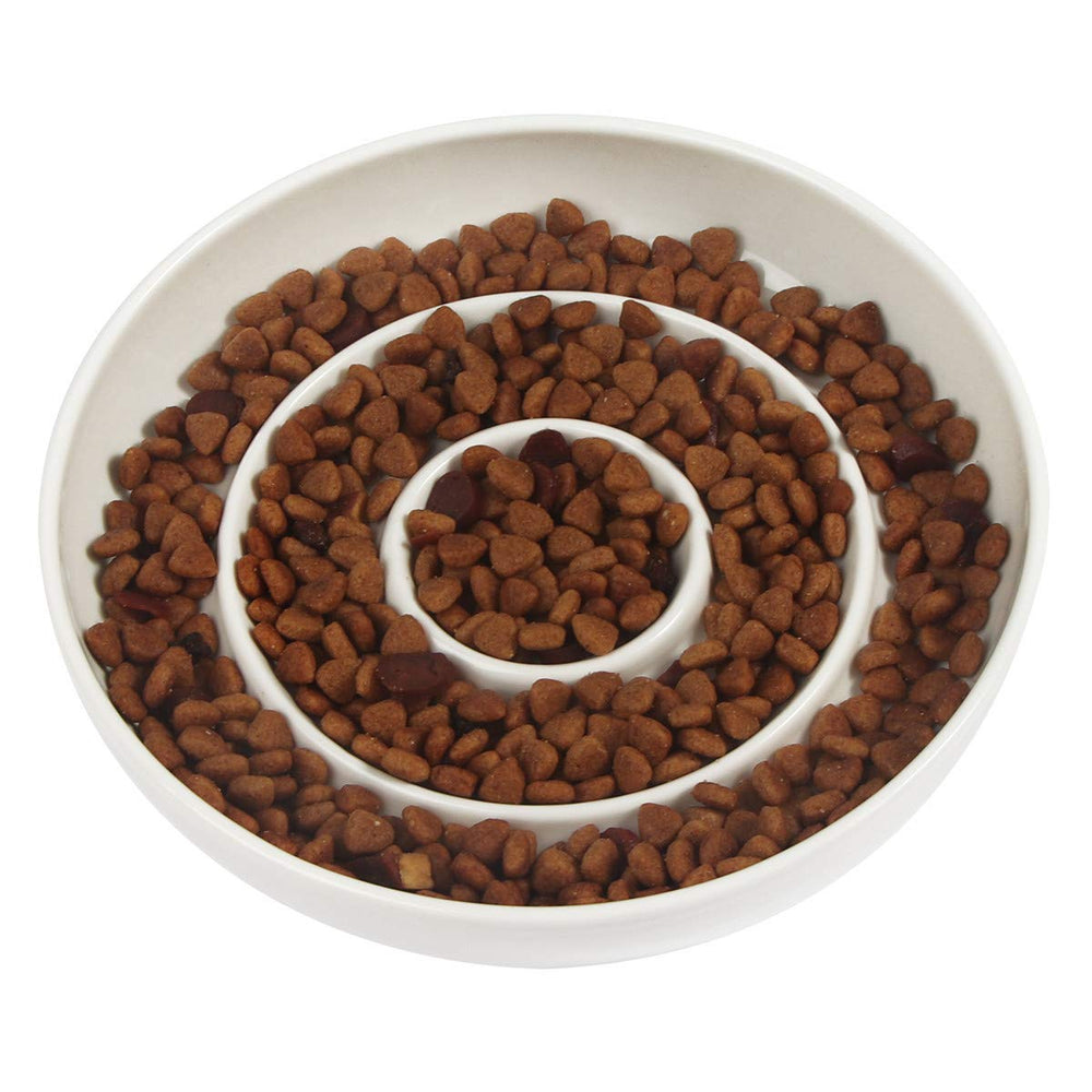SLSON Cat Slow Feeder Bowl ceramic construction promotes quiet mealtime and odor resistance.