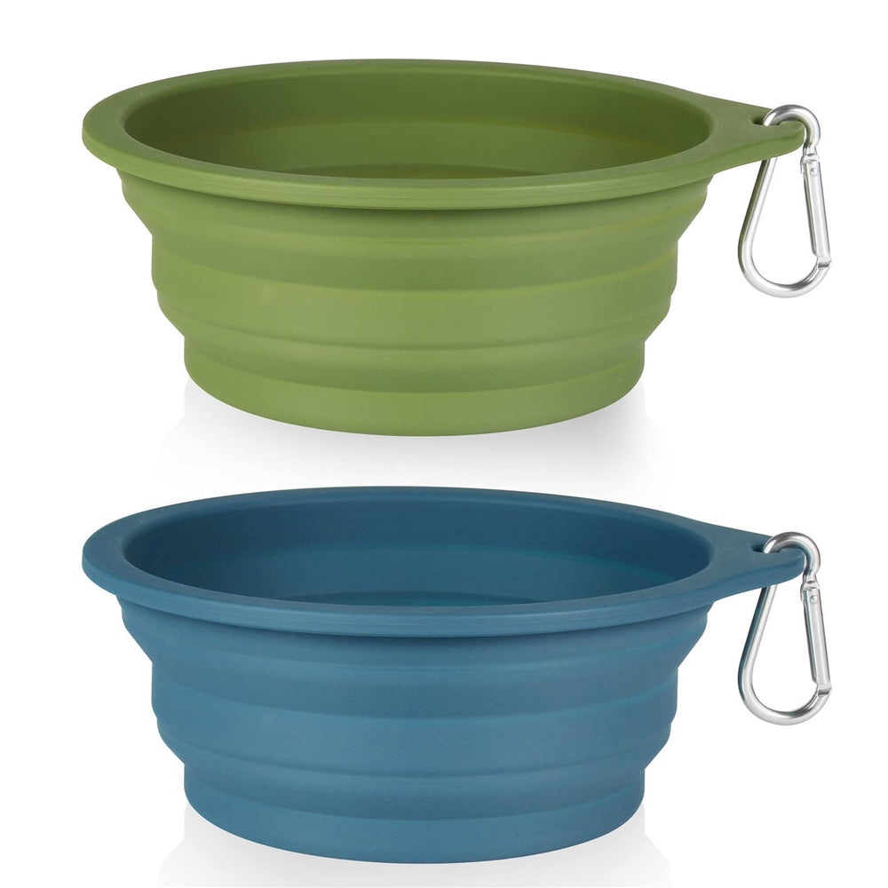 SLSON collapsible dog bowl navy blue folded for compact portability on walks