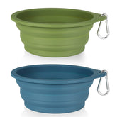 SLSON collapsible dog bowl navy blue folded for compact portability on walks