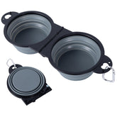 SLSON collapsible dual dog bowls with reinforced rim for durable outdoor feeding.