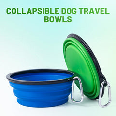 SLSON collapsible dog bowls green 2-pack compact storage for trips and hikes