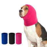 SLSON dog calming hoodie pink medium front view for a snug ear-covering fit during grooming.