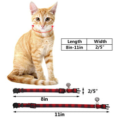 SLSON adjustable plaid cat collar showing 8-11 inch range for fit