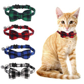 SLSON plaid cat collar with bowbell pack, stylish pet accessory for everyday wear